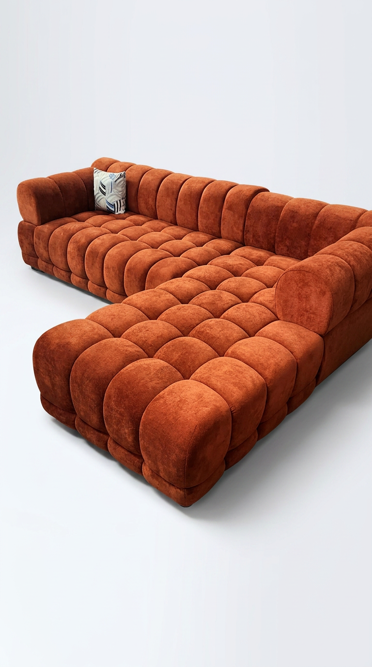 Burnt orange deep bubble tufted modular sofa